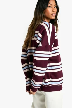 Sweatshirts|Dsgn Studio*boohoo Triple Striped Oversized Sweatshirt burgundy
