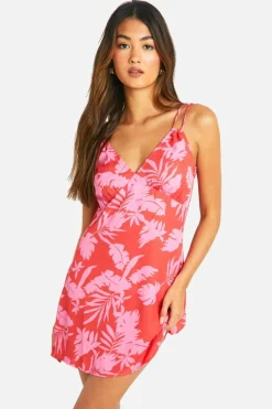 Cami Dresses*boohoo Tropical Double Strap Mini Dress pink