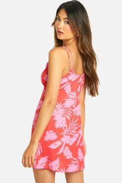 Cami Dresses*boohoo Tropical Double Strap Mini Dress pink