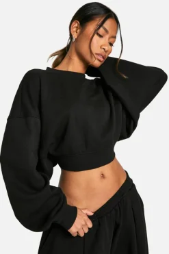 Sweatshirts|Hoodies & Sweatshirts*boohoo TUCKED HEM DETAIL CREW NECK CROPPED SWEATSHIRT black