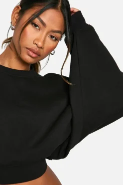 Sweatshirts|Hoodies & Sweatshirts*boohoo TUCKED HEM DETAIL CREW NECK CROPPED SWEATSHIRT black