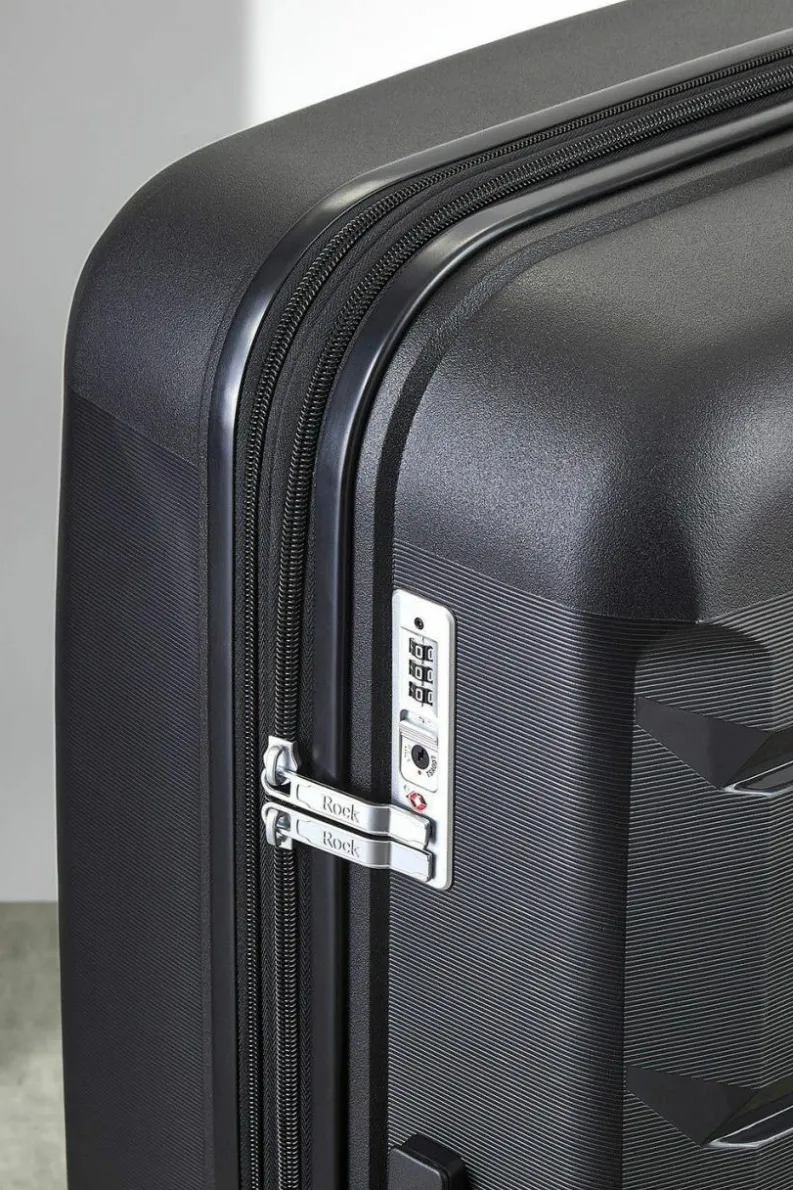Handbags*Rock Tulum 3 Pc Set 8 Wheel Hardshell Expandable Suitcases Black