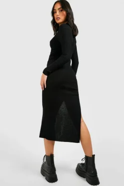 Jumper Dresses|Jumper Dresses*boohoo Turtle Neck Rib Knit Midi Dress black