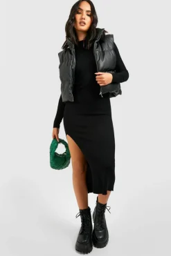 Jumper Dresses|Jumper Dresses*boohoo Turtle Neck Rib Knit Midi Dress black