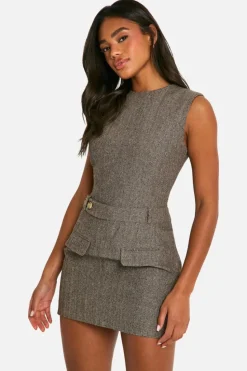 Bodycon Dresses|Mini Dresses*boohoo Tweed Belted Mini Dress brown
