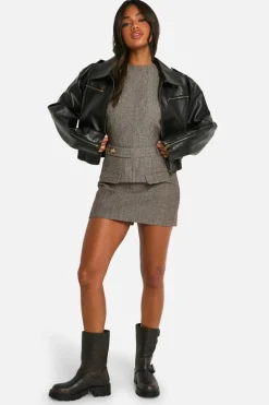 Bodycon Dresses|Mini Dresses*boohoo Tweed Belted Mini Dress brown