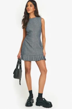 Mini Dresses|Suits & Tailoring*boohoo Tweed Tailored Pleated Hem Mini Dress charcoal