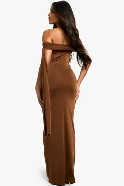 Bodycon Dresses|Maxi Dresses*boohoo Twist Detail Off Shoulder Drape Maxi Dress bronze