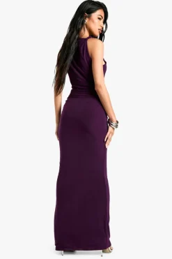Cami Dresses*boohoo Twist Detail Ruched Slinky Maxi Dress plum