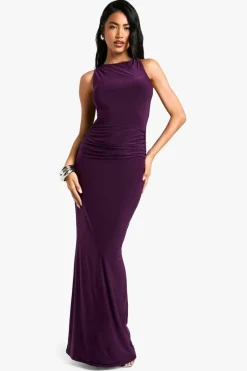 Cami Dresses*boohoo Twist Detail Ruched Slinky Maxi Dress plum