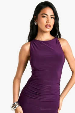 Cami Dresses*boohoo Twist Detail Ruched Slinky Maxi Dress plum
