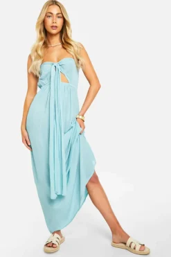 Smock Dresses*boohoo Twist Front Cheesecloth Maxi Dress blue