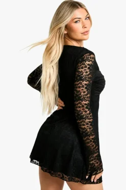 Skater Dresses|Mini Dresses*boohoo Twist trim detail lace skater dress black