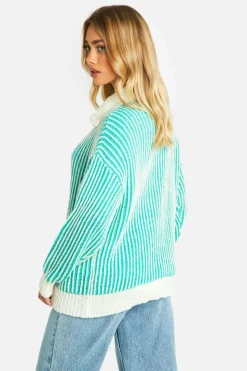 Oversized Jumpers*boohoo Two Tone Stripe Chunky Funnel Neck Jumper green