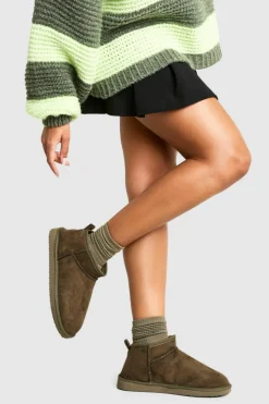 Cosy Boots|Flat Boots*boohoo Ultra Mini Cosy Boots olive