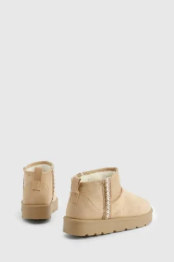 Cosy Boots|All Boots*boohoo Ultra Mini Embroidered Cosy Boots sand