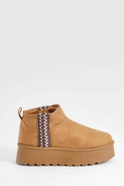 Cosy Boots|All Boots*boohoo Ultra Mini Embroidered Platform Cosy Boots chestnut