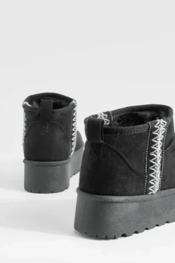 Cosy Boots*boohoo Ultra Mini Embroidered Platform Cosy Boots black