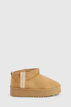 Cosy Boots|All Boots*boohoo Ultra Mini Embroidered Platform Cosy Boots chestnut