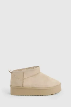 Cosy Boots*boohoo Ultra Mini Platform Faux Fur Lined Boots cream