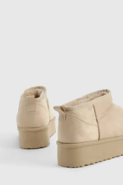 Cosy Boots*boohoo Ultra Mini Platform Faux Fur Lined Boots cream