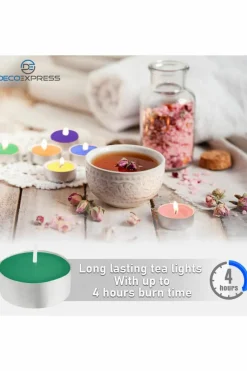 Candles & Diffusers|Candles*Deco Express Unscented Rainbow Colour Tealight Candle 4 Hours Pack of 24 Multi