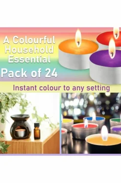 Candles & Diffusers|Candles*Deco Express Unscented Rainbow Colour Tealight Candle 4 Hours Pack of 24 Multi