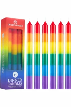 Candles & Diffusers|Candles*Deco Express Unscented Rainbow Colour Taper Candles Pack of 6 Multi