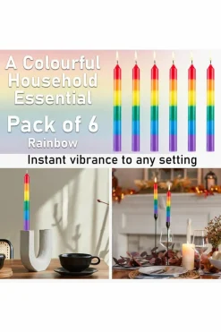 Candles & Diffusers|Candles*Deco Express Unscented Rainbow Colour Taper Candles Pack of 6 Multi