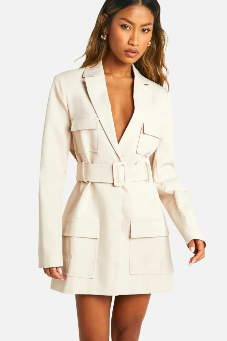 Blazer Dresses|Mini Dresses*boohoo Utility Blazer Dress ecru