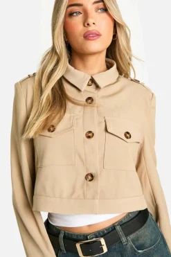 Up To 80% Off Winter Warmers|Suits & Tailoring*boohoo Utility Crop Blazer stone