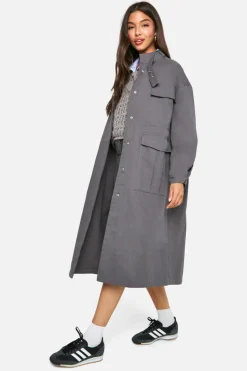 Up To 80% Off Winter Warmers|Trench Coats*boohoo Utility Pocket Detail Trench Coat grey