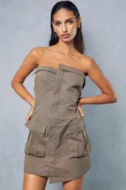 Wrap Dresses*MissPap Utility Pocket Detail Wrap Mini Dress khaki