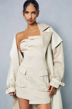 Wrap Dresses*MissPap Utility Pocket Detail Wrap Mini Dress stone
