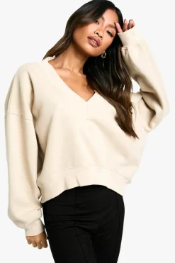 Sweatshirts|Hoodies & Sweatshirts*boohoo V NECK BALLOON SLEEVE SWEATSHIRT stone