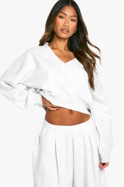 Sweatshirts|Hoodies & Sweatshirts*boohoo V NECK BALLOON SLEEVE SWEATSHIRT ash grey