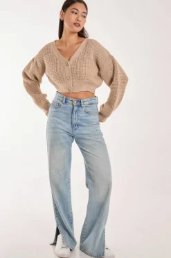 Cardigans*Pink Vanilla V Neck Cropped Knitted Cardigan Stone