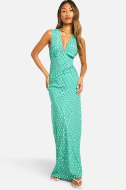 Cami Dresses*boohoo V Neck Floral Maxi Slip Dress green