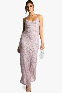 Maxi Dresses*boohoo V Neck Hand Embellished Maxi Dress pink