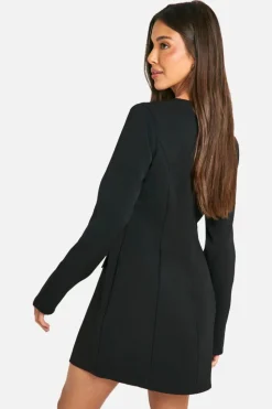 Mini Dresses|Long Sleeve Dresses*boohoo V Neck Long Sleeve Tailored Mini Dress black