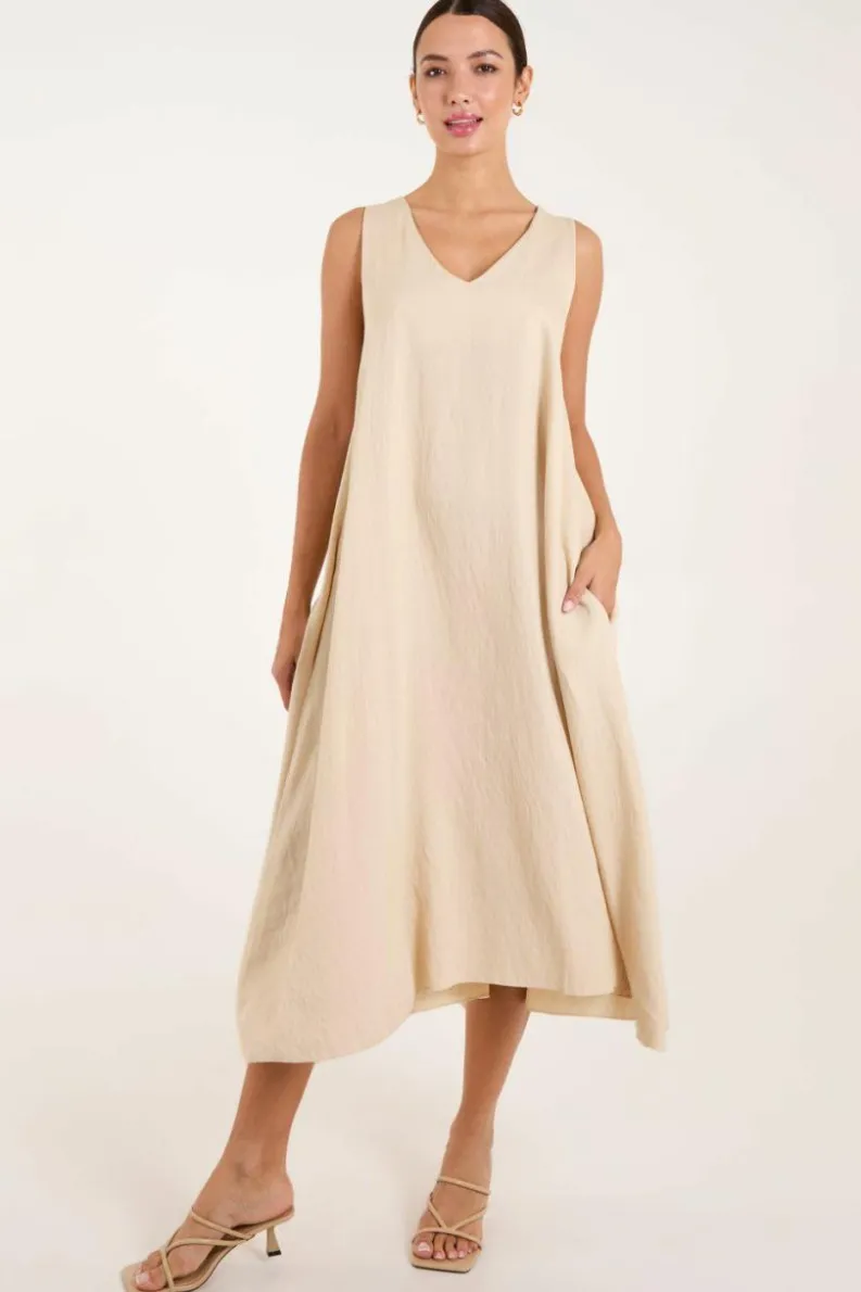 Midi Dresses*Blue Vanilla V Neck Midi Dress Beige