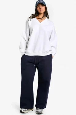 Sweatshirts|Hoodies & Sweatshirts*boohoo V Neck Oversized Sweatshirt ecru
