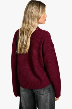 Cardigans*boohoo V Neck Rib Knit Cardigan In burgundy