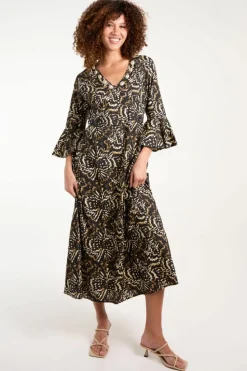 Midi Dresses*Blue Vanilla V Neck Shell Midi Dress Light Brown