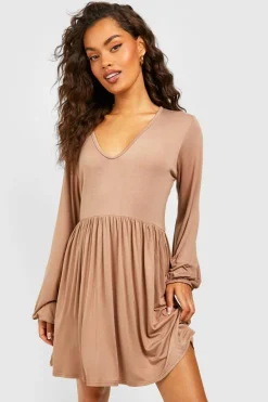 Smock Dresses*boohoo V Neck Smock Dress camel