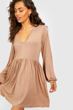 Smock Dresses*boohoo V Neck Smock Dress camel
