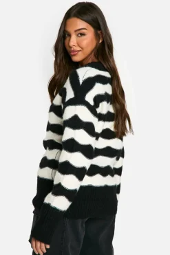 Oversized Jumpers|Jumpers*boohoo V Neck Strip Oversized Knitted Jumper mono