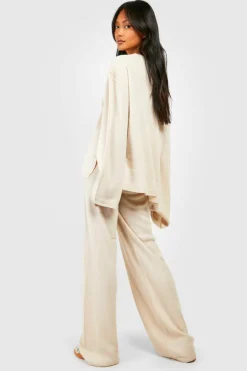 Knitted Co-Ords|Trousers*boohoo V Neck Wide Leg Knitted Co-ord stone