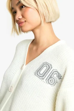 Cardigans*boohoo Varsity Knitted Cardigan cream