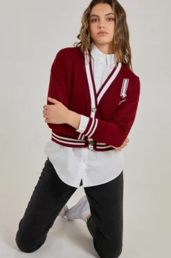 Cardigans*Pink Vanilla Varsity Knitted Cardigan Wine